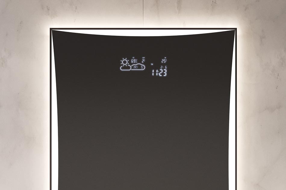 Our mirrors are not just about lighting, choose from one of the information displays available. From the simplest watch to weather trend forecast stations. Ideal solutions that practically streamline your daily routine.
