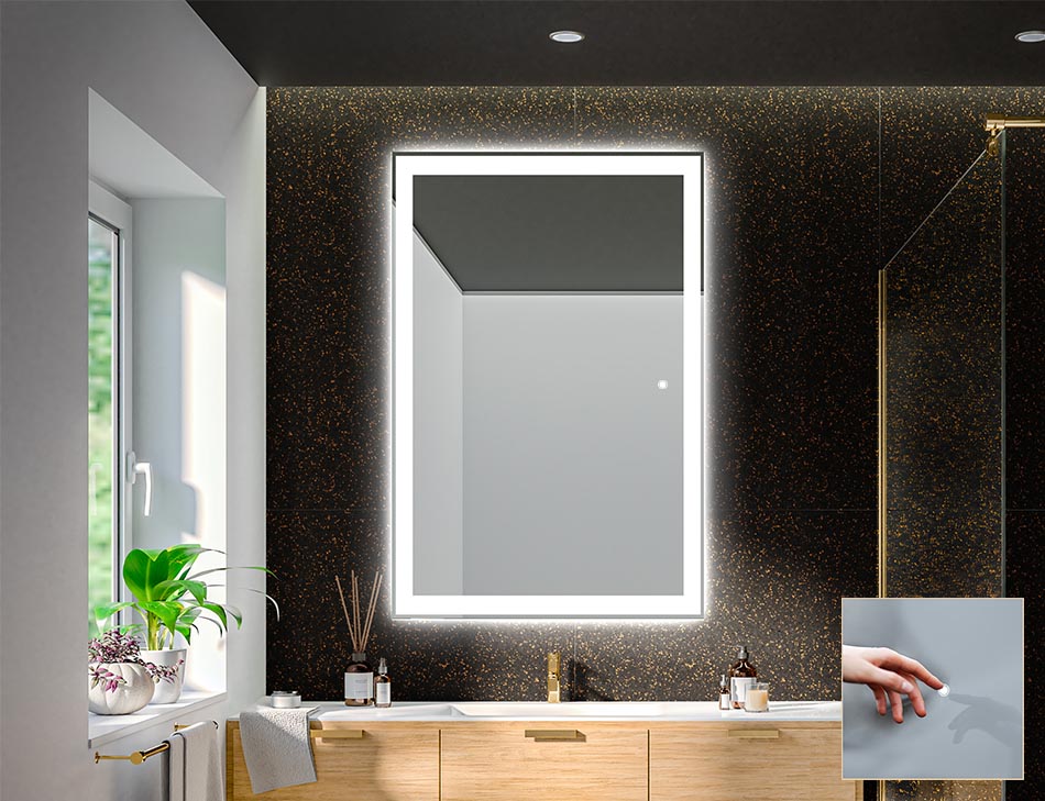 Upon request, our illuminated mirrors can be equipped with one of many lighting switches
