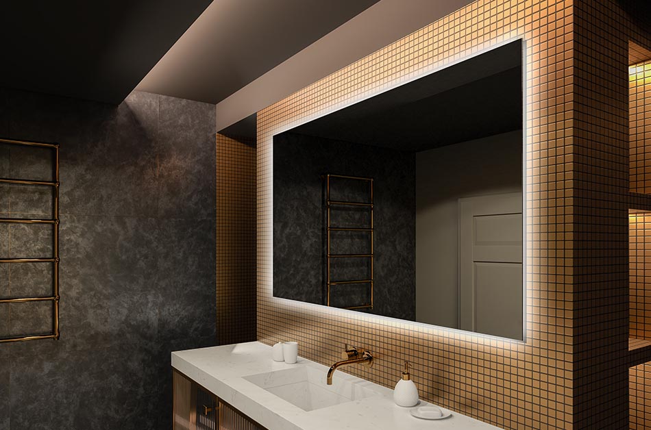 Contemporary wall mirror with uniform LED glow – premium mirror | ARTFORMA