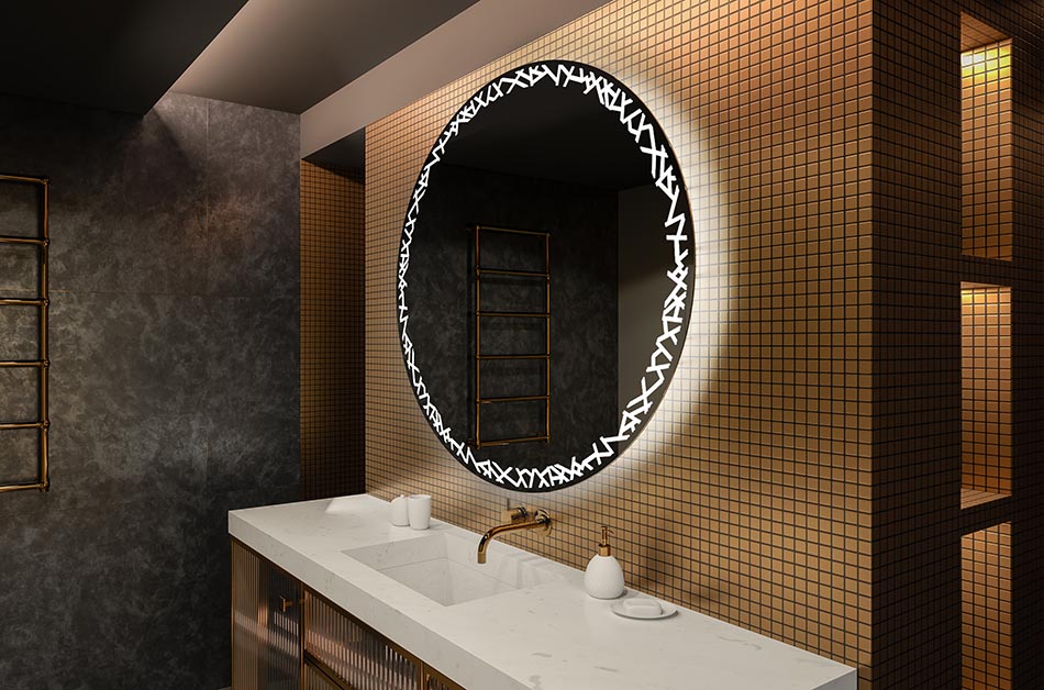 Ambient round LED mirror with warm light – decorative bathroom mirror | ARTFORMA