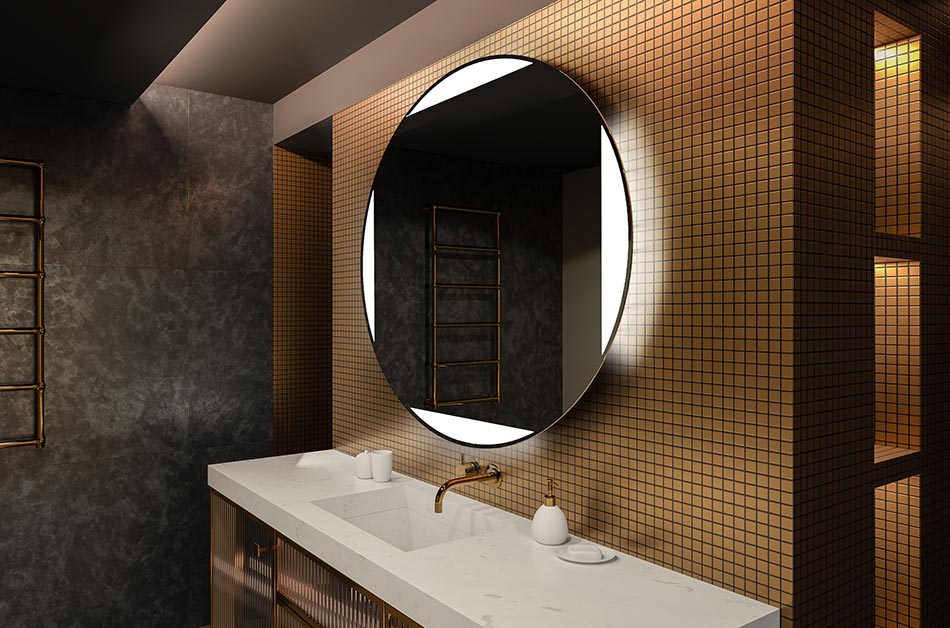 Ambient round LED mirror with warm light – decorative bathroom mirror | ARTFORMA
