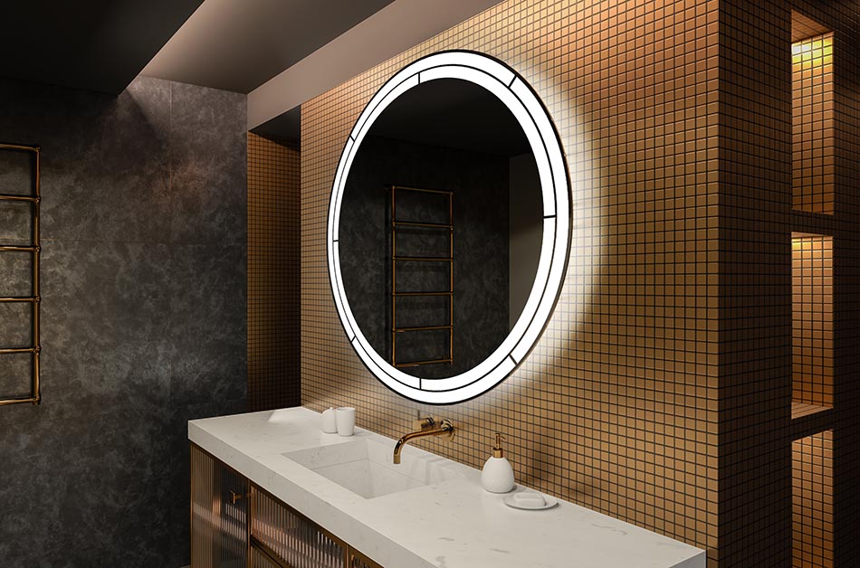 Ambient round LED mirror with warm light – decorative bathroom mirror | ARTFORMA