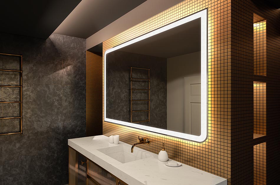 Rounded-edge LED mirror with elegant frame – bathroom decor | ARTFORMA