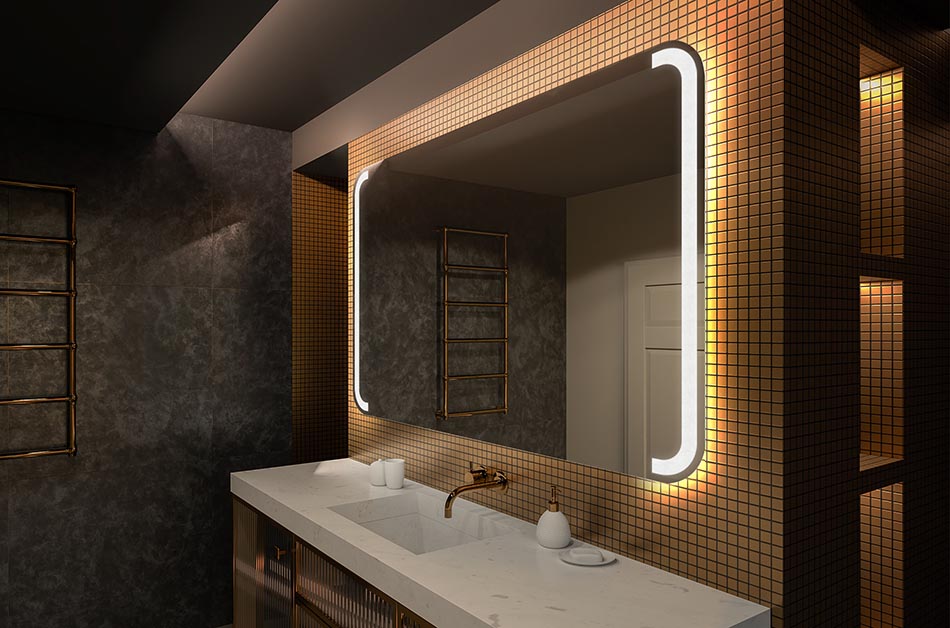 Rounded-edge LED mirror with elegant frame – bathroom decor | ARTFORMA