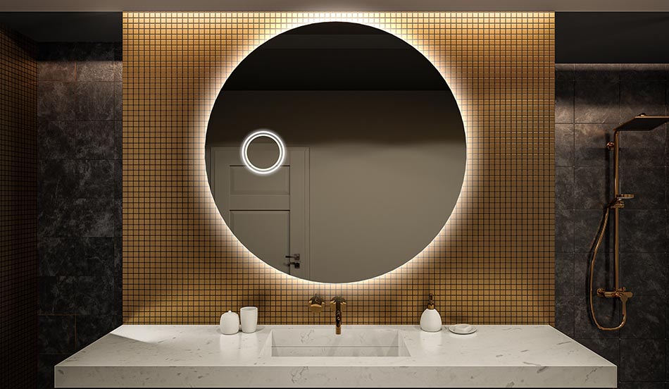 Circular premium mirror with uniform illumination – LED wall mirror | ARTFORMA