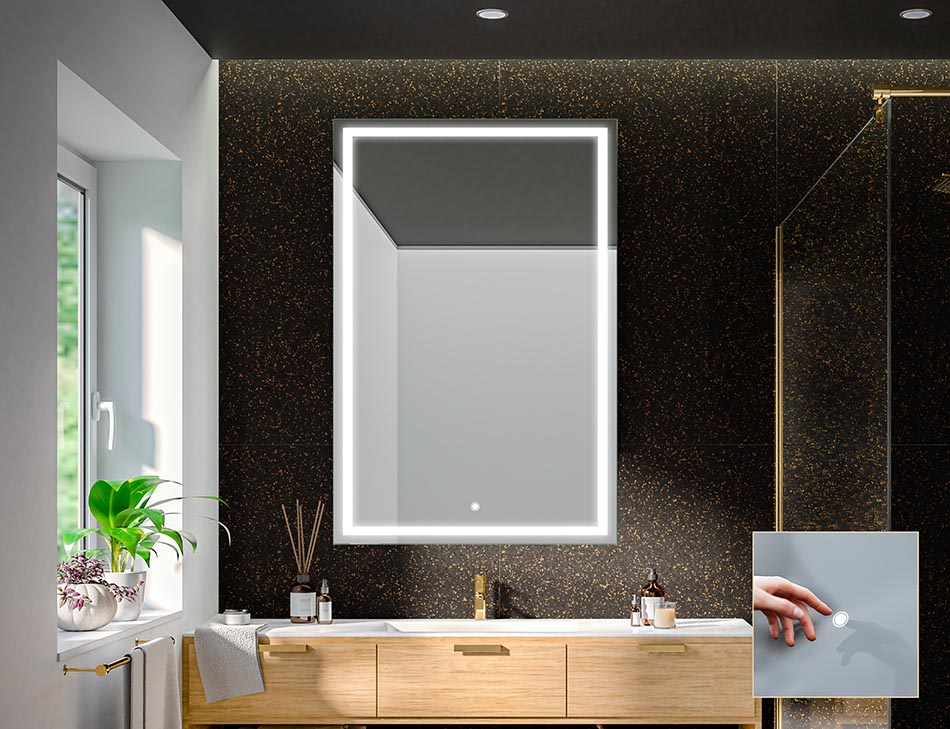Frameless rectangular mirror with premium backlight – illuminated mirror | ARTFORMA