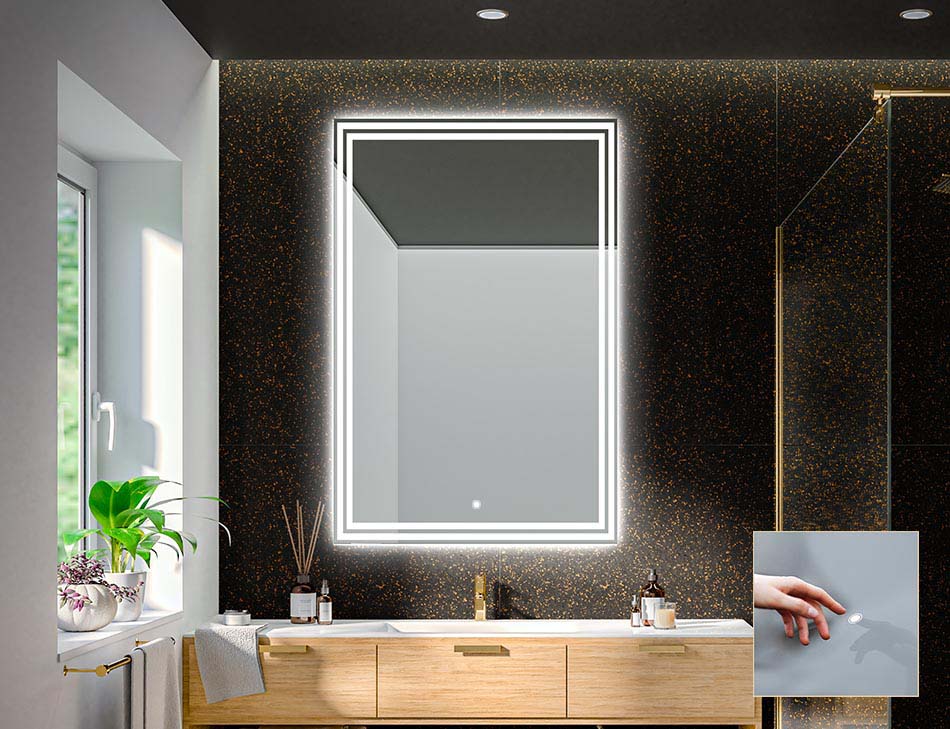 Frameless rectangular mirror with premium backlight – illuminated mirror | ARTFORMA
