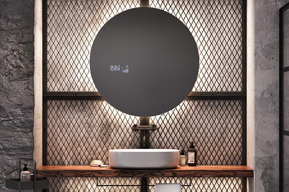 Round mirror with clean light line and ambient touch – LED mirror | ARTFORMA