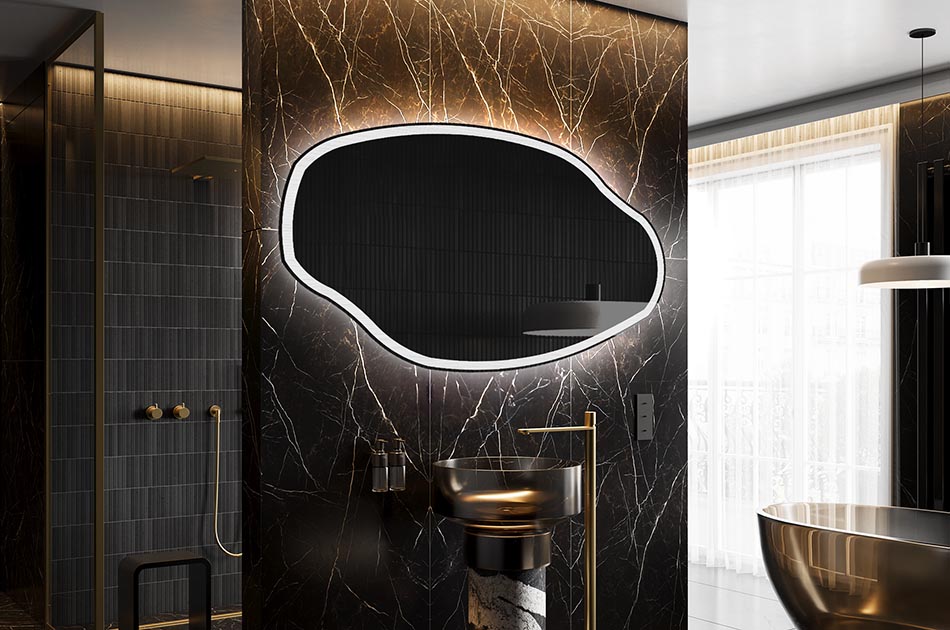 Curved-edge mirror with premium light effect – irregular mirror | ARTFORMA