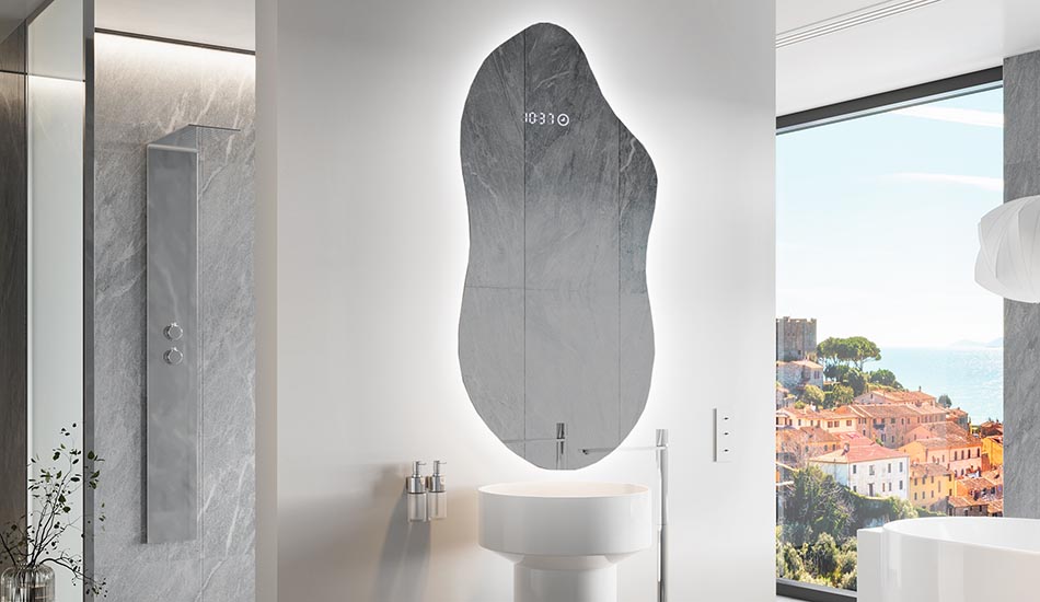 Decorative irregular LED mirror with ambient glow – premium wall mirror | ARTFORMA
