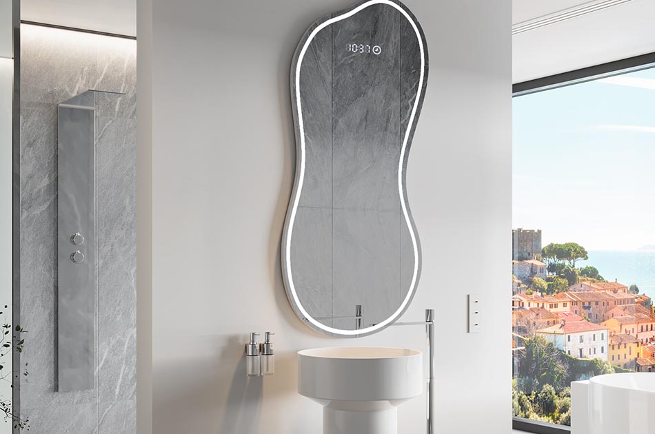 Decorative irregular LED mirror with ambient glow – premium wall mirror | ARTFORMA