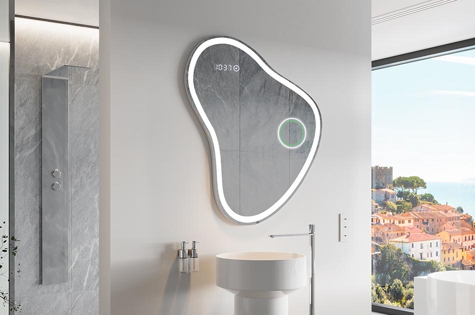 Decorative irregular LED mirror with ambient glow – premium wall mirror | ARTFORMA