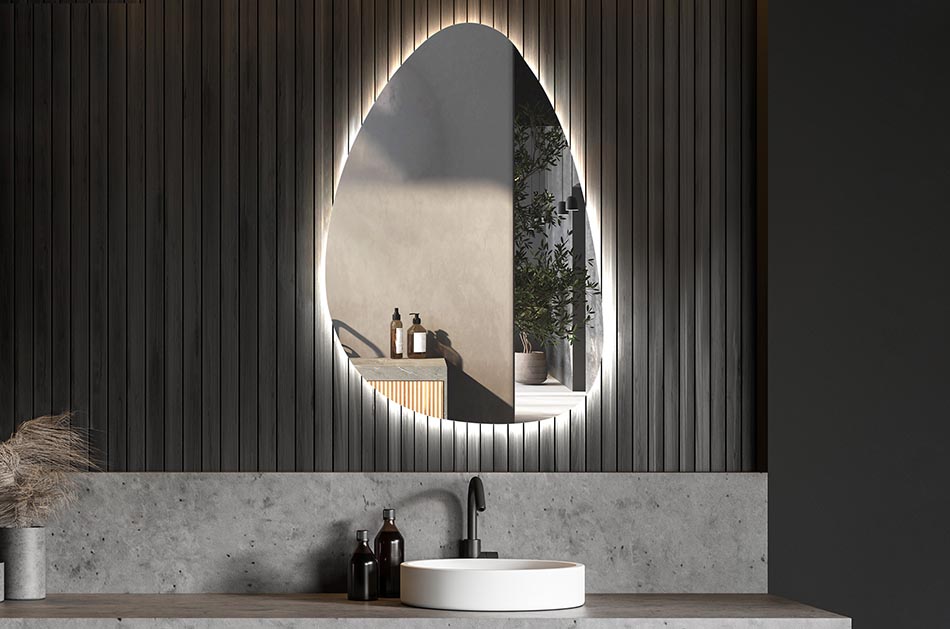 Decorative irregular LED mirror with ambient glow – premium wall mirror | ARTFORMA