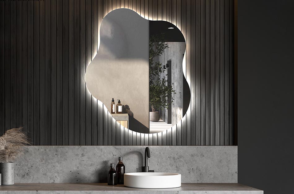 Decorative irregular LED mirror with ambient glow – premium wall mirror | ARTFORMA