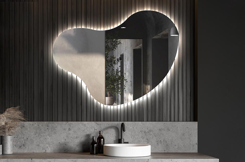 Decorative irregular LED mirror with ambient glow – premium wall mirror | ARTFORMA