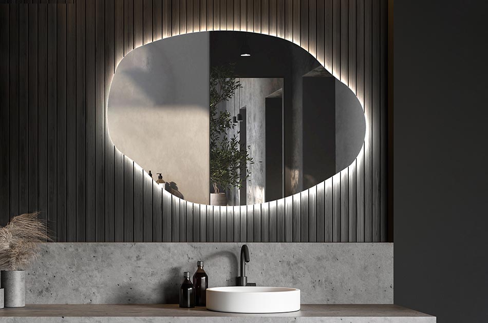 Decorative irregular LED mirror with ambient glow – premium wall mirror | ARTFORMA