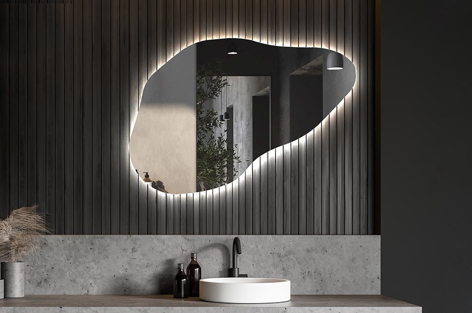 Decorative irregular LED mirror with ambient glow – premium wall mirror | ARTFORMA