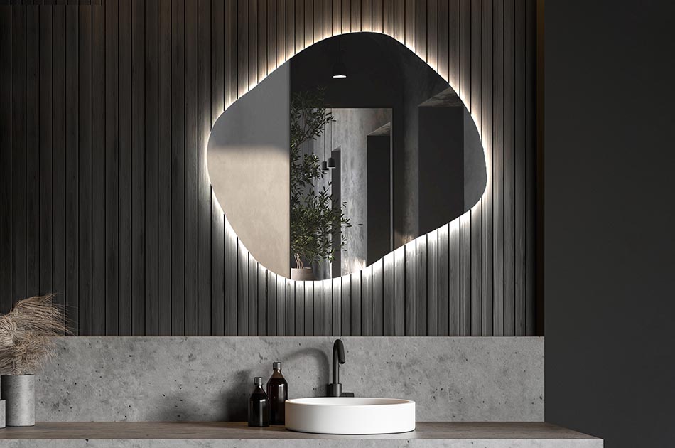 Decorative irregular LED mirror with ambient glow – premium wall mirror | ARTFORMA