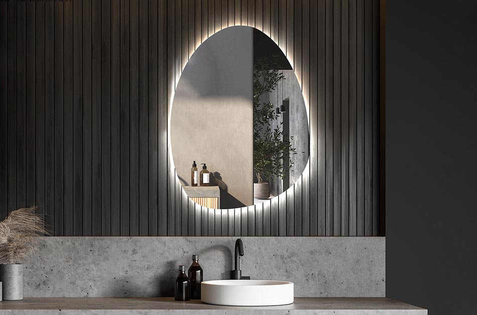 Decorative irregular LED mirror with ambient glow – premium wall mirror | ARTFORMA