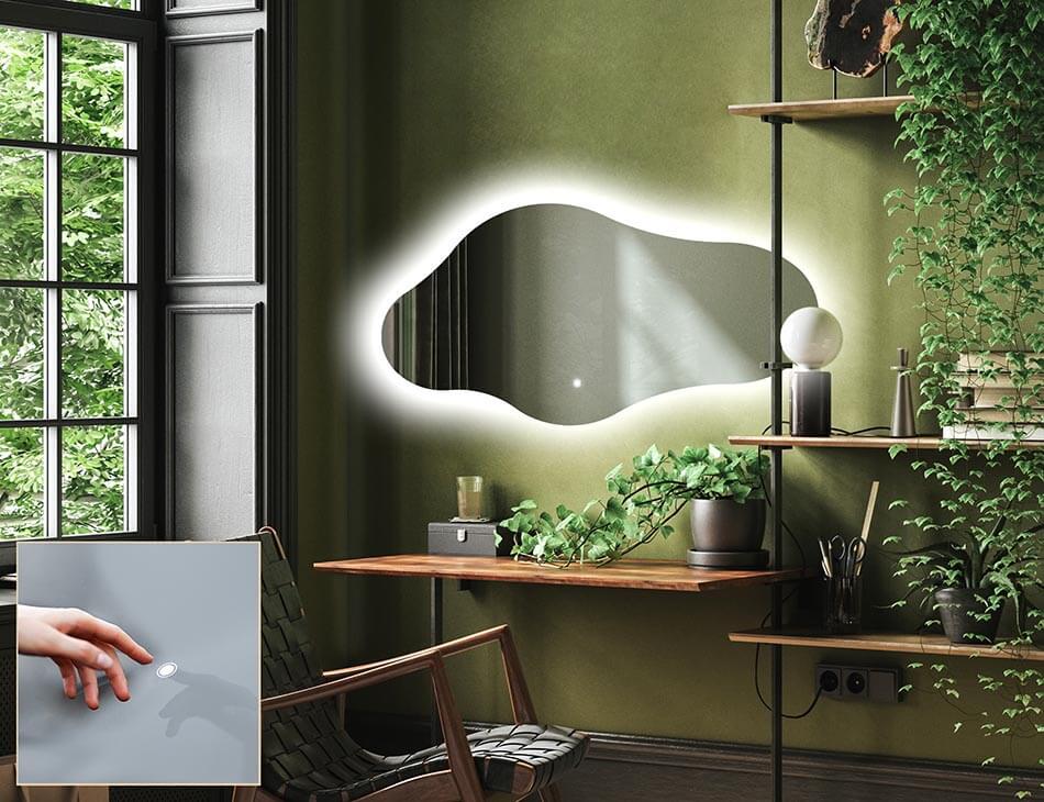 Contemporary ambient mirror in irregular shape – LED wall mirror | ARTFORMA