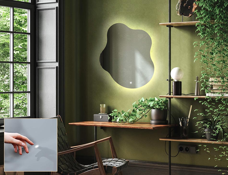 Contemporary ambient mirror in irregular shape – LED wall mirror | ARTFORMA