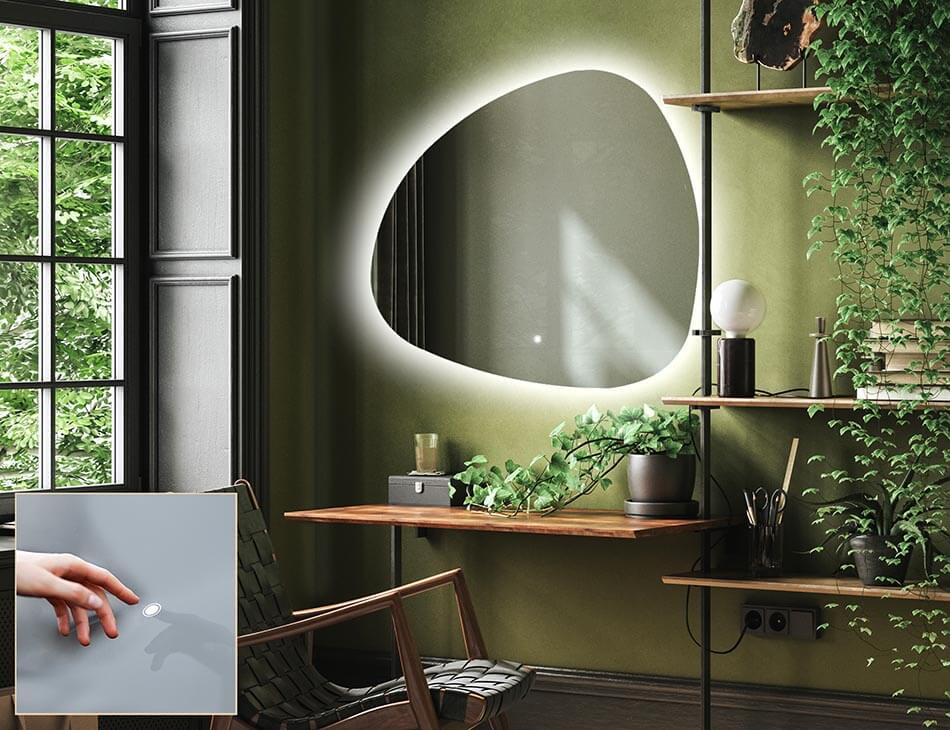 Contemporary ambient mirror in irregular shape – LED wall mirror | ARTFORMA
