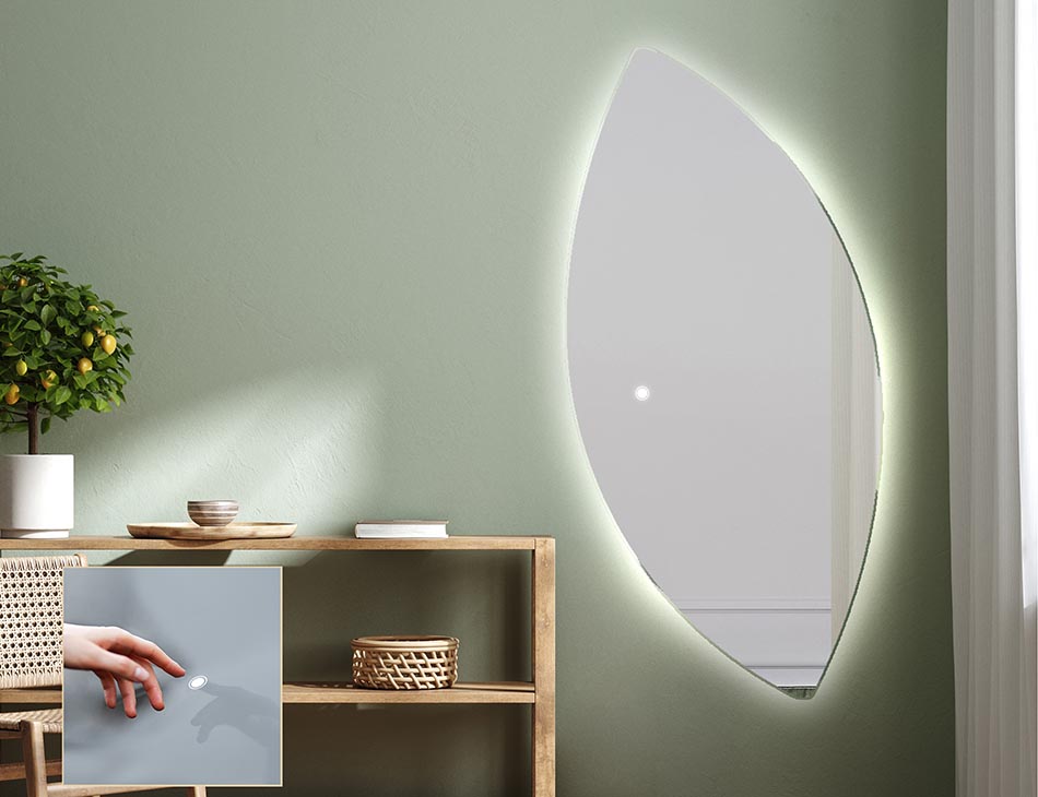 Contemporary ambient mirror in irregular shape – LED wall mirror | ARTFORMA