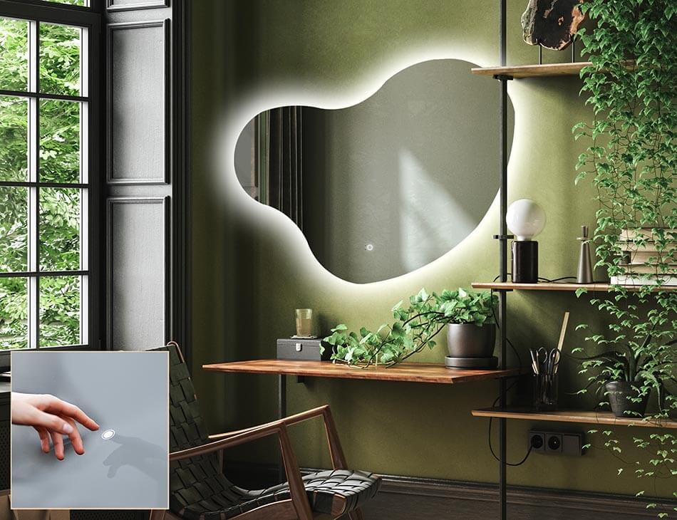 Contemporary ambient mirror in irregular shape – LED wall mirror | ARTFORMA