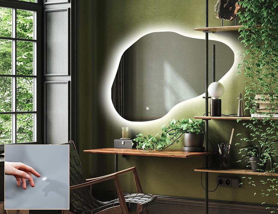 Contemporary ambient mirror in irregular shape – LED wall mirror | ARTFORMA