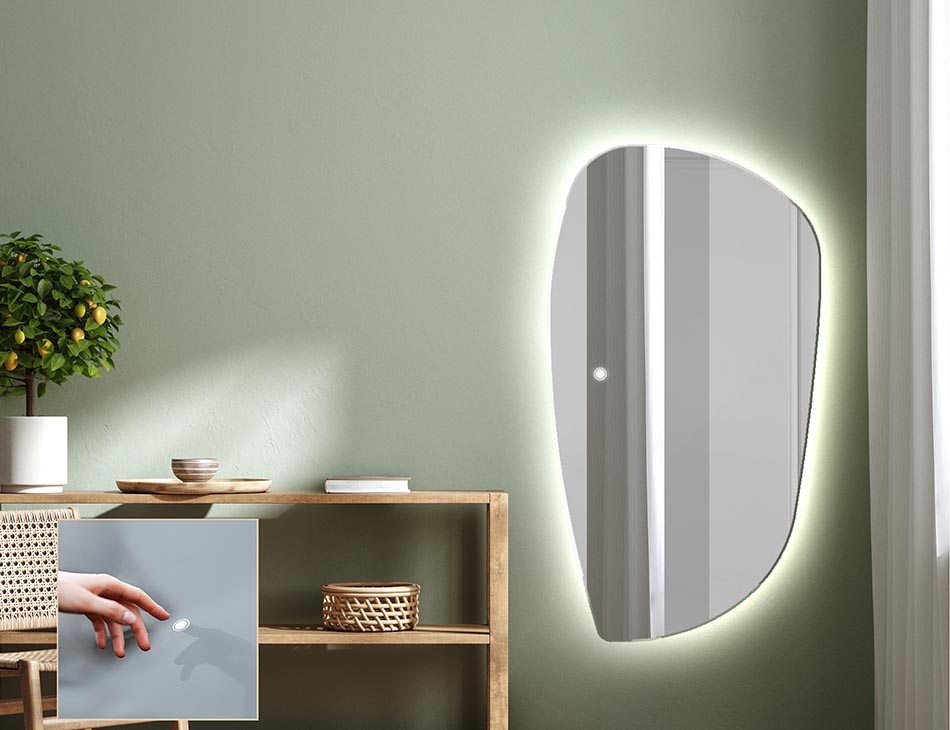Contemporary ambient mirror in irregular shape – LED wall mirror | ARTFORMA