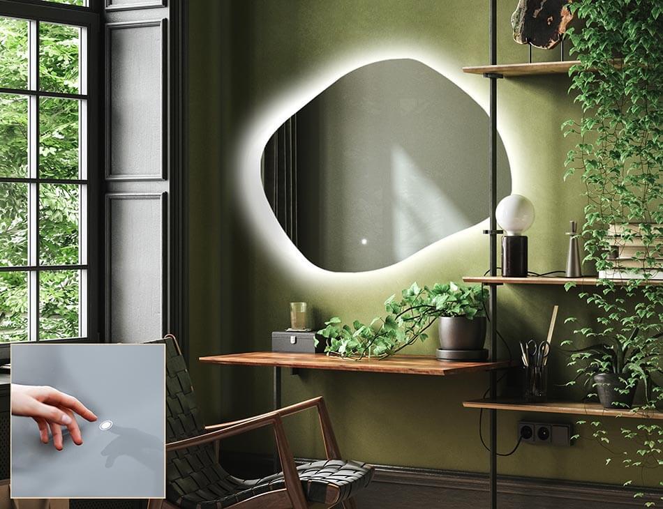 Contemporary ambient mirror in irregular shape – LED wall mirror | ARTFORMA