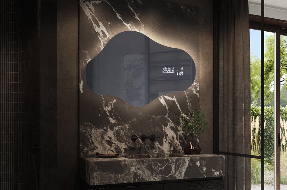 Stylish irregular mirror with premium features – illuminated mirror | ARTFORMA
