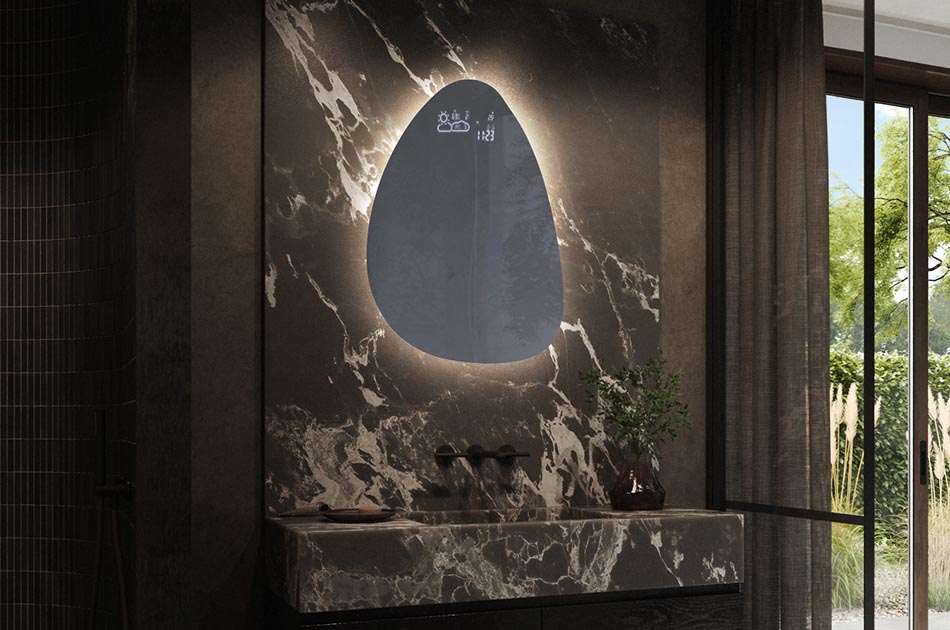 Stylish irregular mirror with premium features – illuminated mirror | ARTFORMA