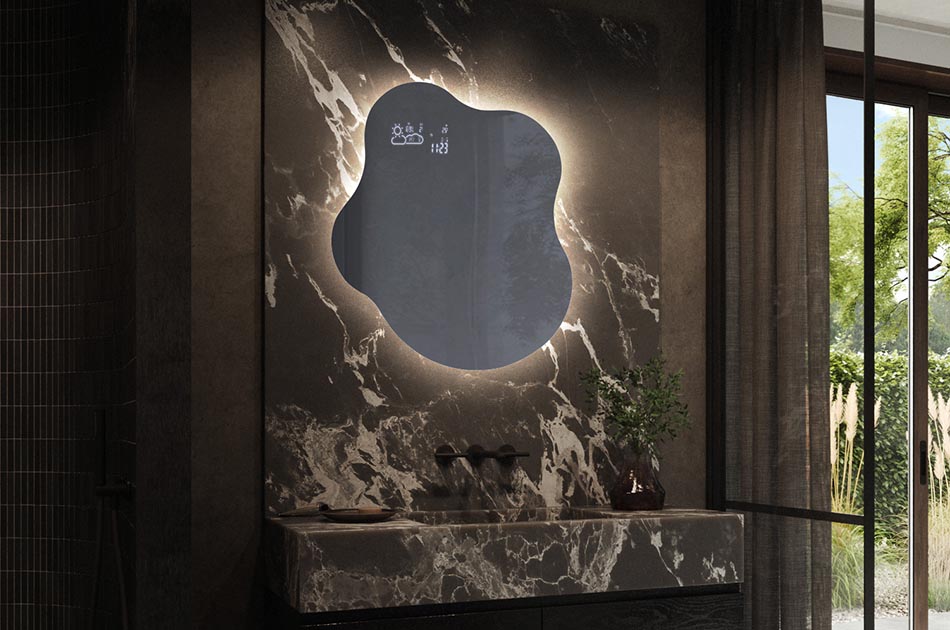 Stylish irregular mirror with premium features – illuminated mirror | ARTFORMA