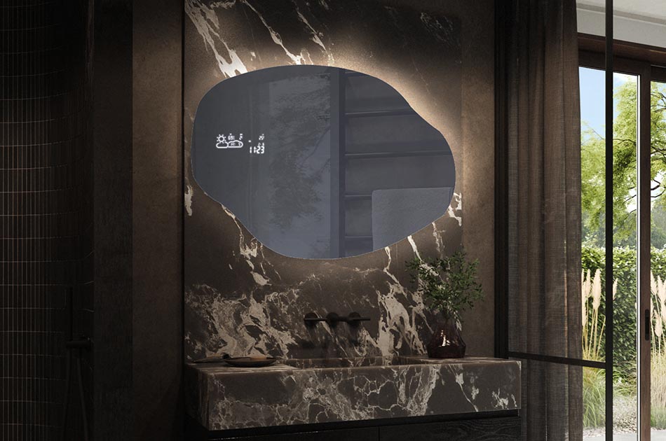 Stylish irregular mirror with premium features – illuminated mirror | ARTFORMA