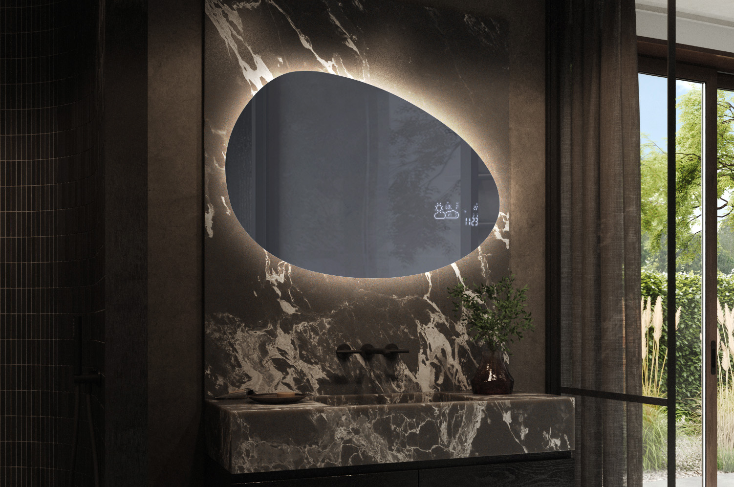 Stylish irregular mirror with premium features – illuminated mirror | ARTFORMA