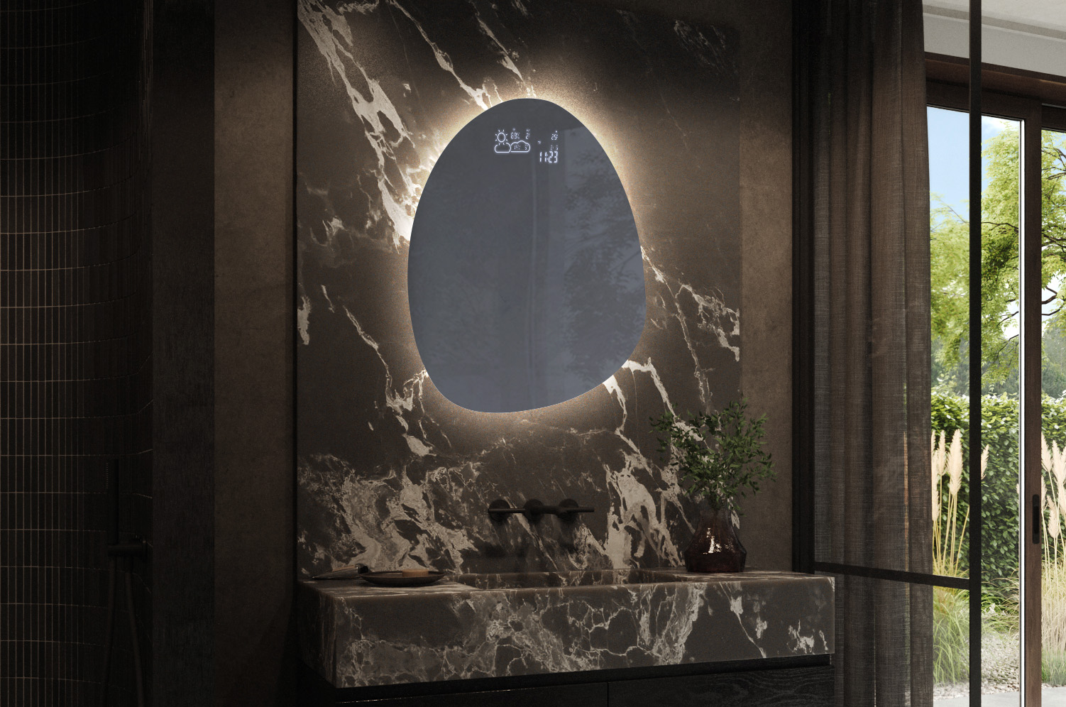 Stylish irregular mirror with premium features – illuminated mirror | ARTFORMA