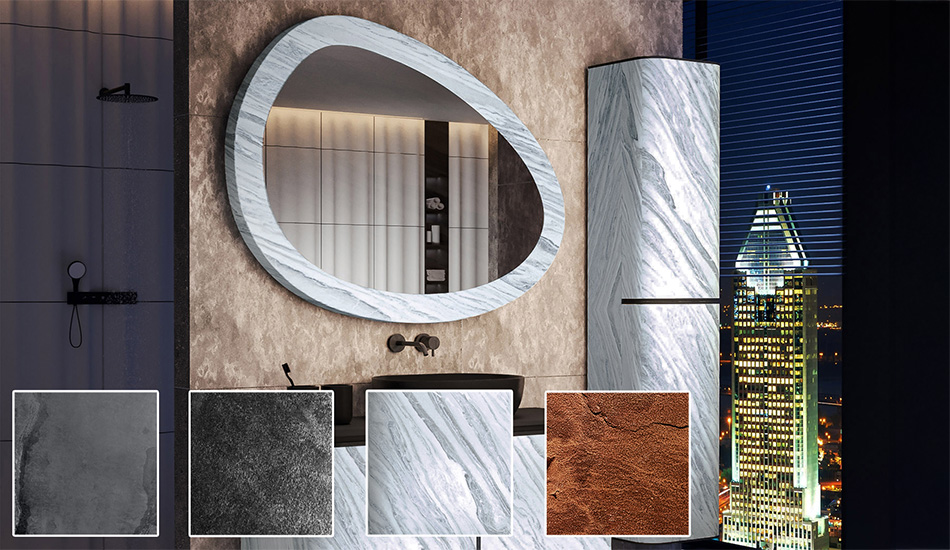 Mirror in a stone laminate frame. The power of nature