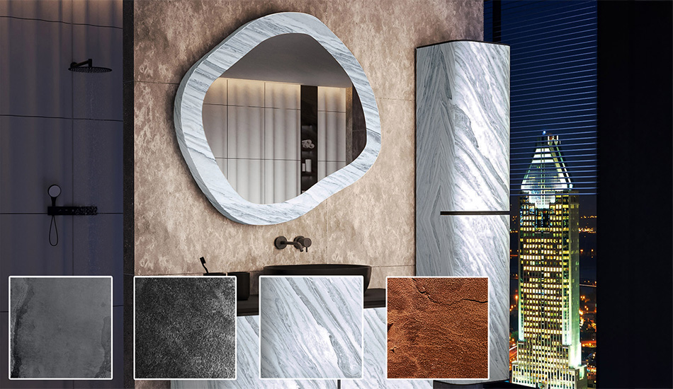 Mirror in a stone laminate frame. The power of nature