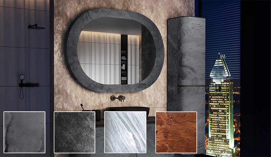 Mirror in a stone laminate frame. The power of nature