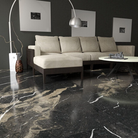 Glazed Porcelain Floor Tile 60x120, Black with Gold Veins, Glossy, Rectified A4H109 Pierre Black #6