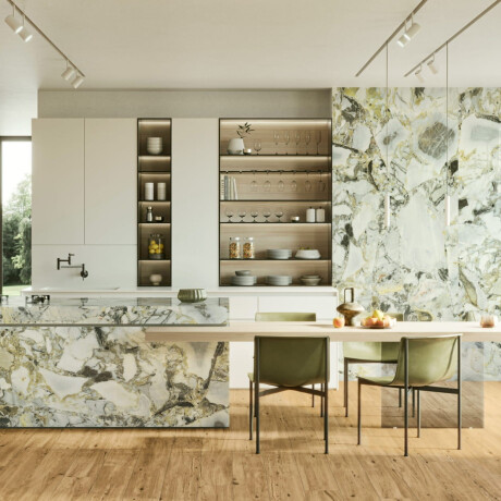 Large-format porcelain tile, 120x280, white marble with gold veins, glossy finish, A4H1117 Bellezza Bianca #4