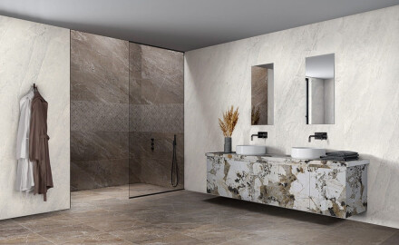 Glazed porcelain floor tile, 120x280 cm, brown stone, matte finish, A4H1133 Agathos Multicolor