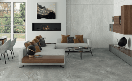 Glazed Porcelain Floor Tile, 60x120 cm, Light Gray, Matte, Rectified, A4H125, Materia Pearl