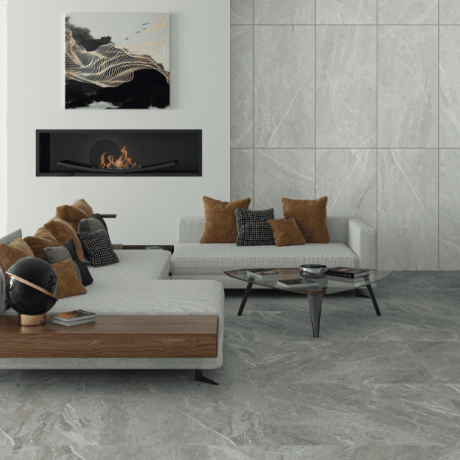 Glazed Porcelain Floor Tile, 60x120 cm, Light Gray, Matte, Rectified, A4H125, Materia Pearl #1