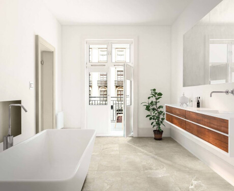 60x120 light gray floor tiles with a warm beige hue and a vein, matte finish, A4H140 Ermetica Bianco