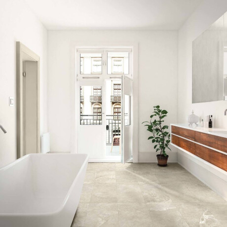 60x120 light gray floor tiles with a warm beige hue and a vein, matte finish, A4H140 Ermetica Bianco #1