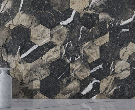 Large-format 120x280 cm black glossy porcelain tile with gold veins, rectified, A4H195 Pierre Black