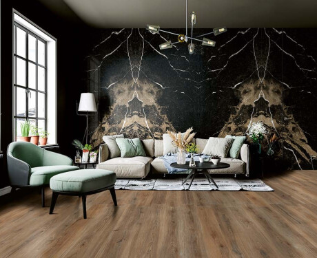 Large-format porcelain tile for flooring, 120x280 cm, Bookmatch, black gloss with gold veins, rectified, A4H203 Pierre Black