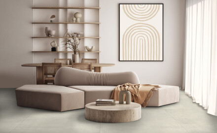 Glazed porcelain floor tile, 120x120 cm, light gray concrete, matte finish, rectified, A4H301 Massive Snow
